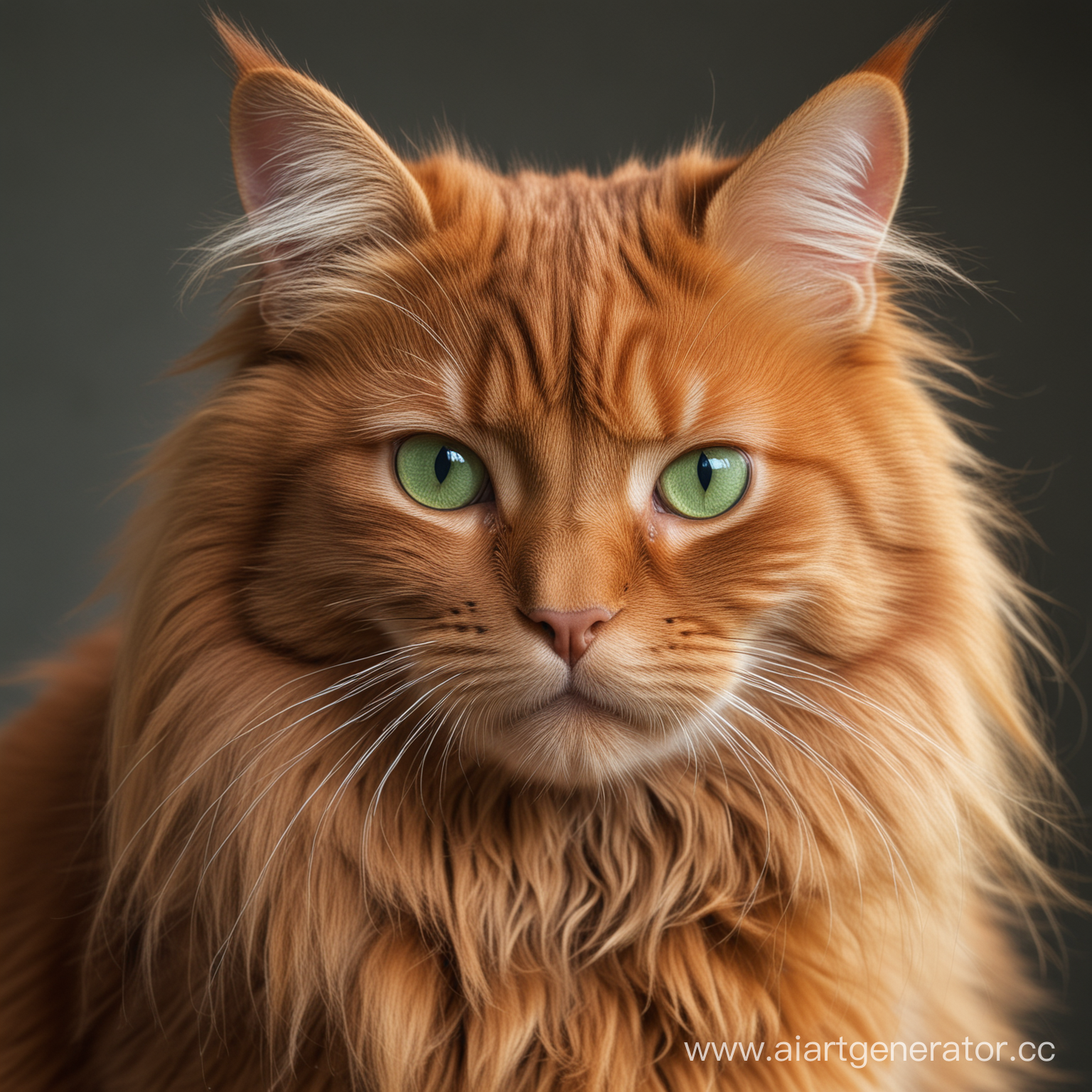 Темно-рыжий кот с зелеными глазами длинношерстный