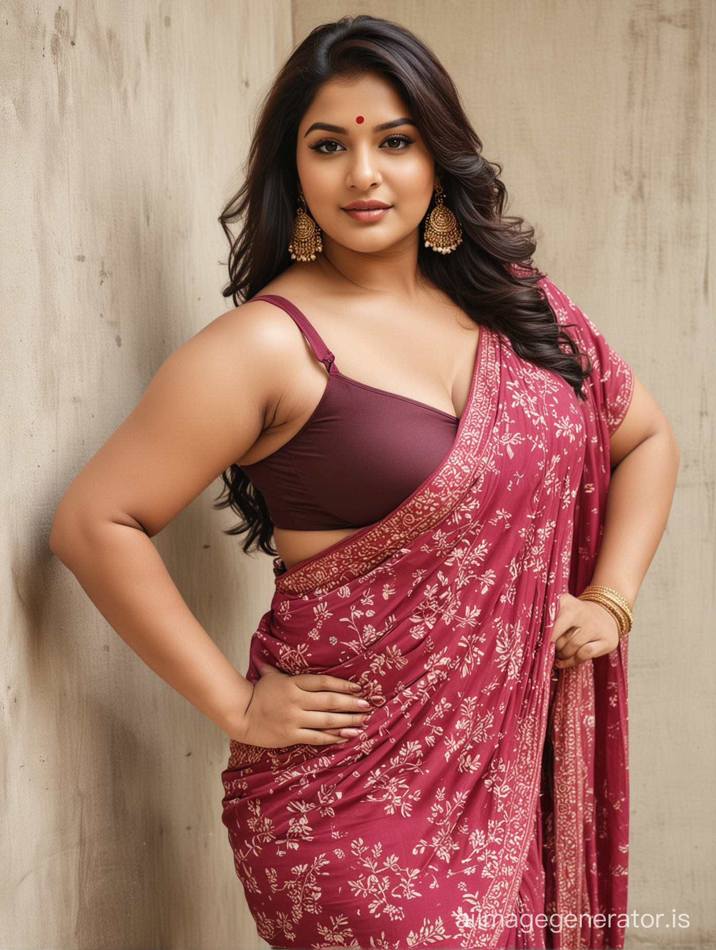 Beautiful indian plus size women dressed sexy give sexy pose