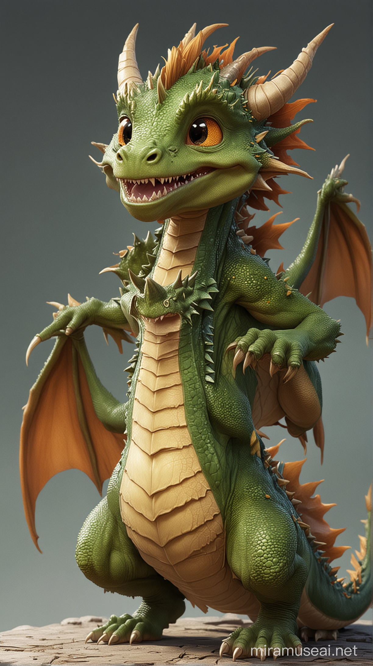 Joyful Little Dragon Boy Playful Fantasy Creature Smiles Happily