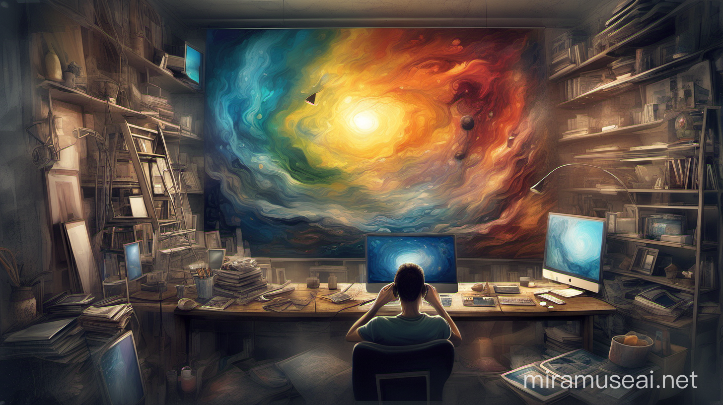 create a digital painting on: At its core, creativity is a state of mind—an openness to new ideas, a willingness to question the status quo, and a commitment to innovation. no human figure