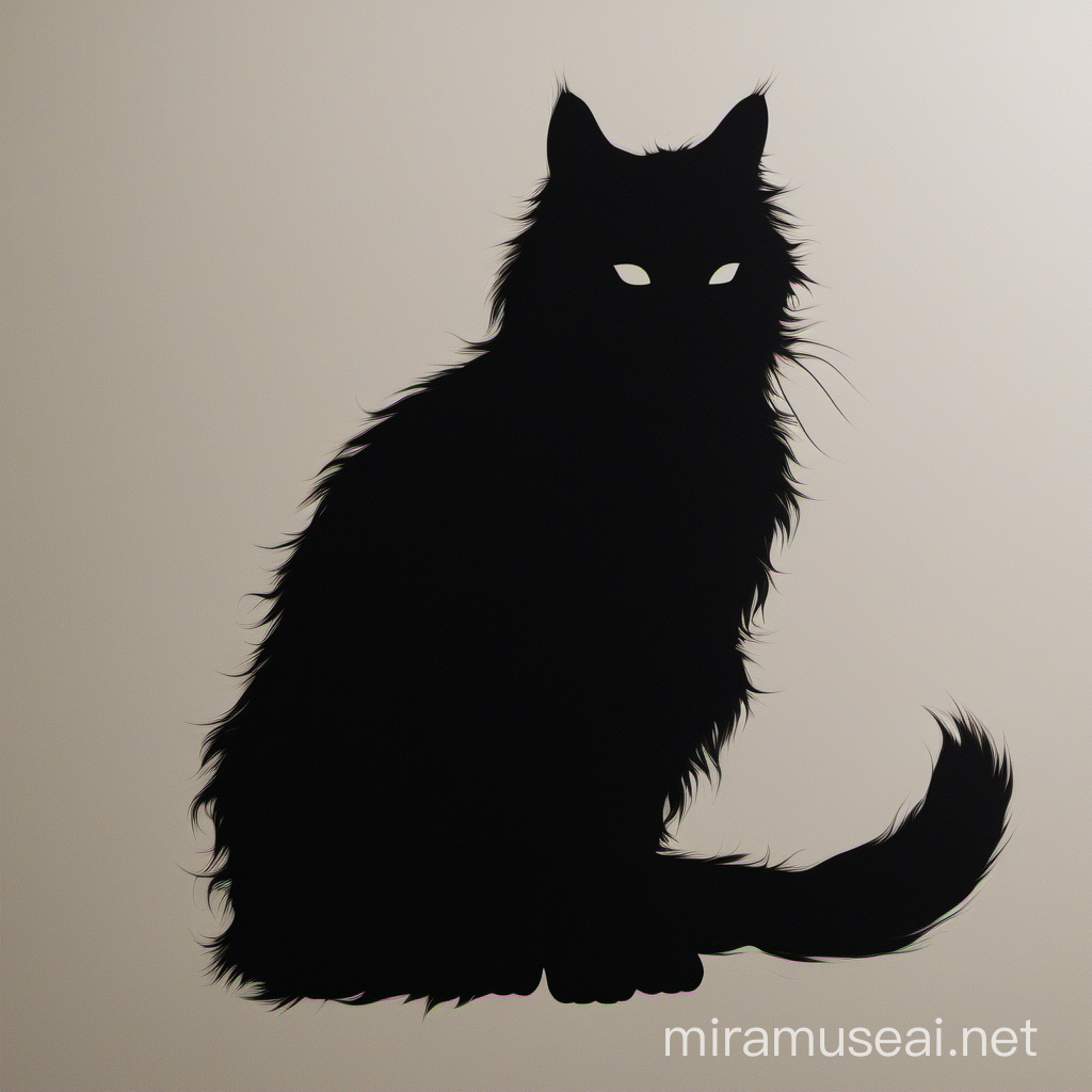 realistic black-only silhouette of a very very furry cat