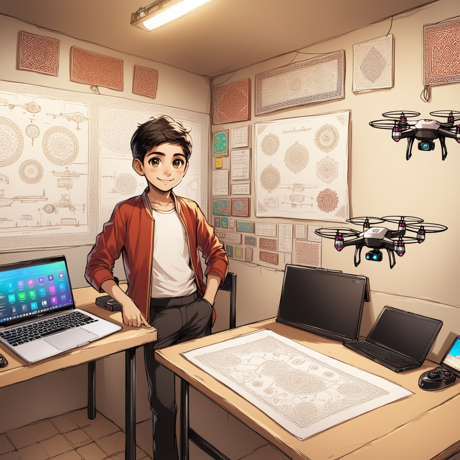 Persian Boys Designing HighTech Drones in Modern Workshop