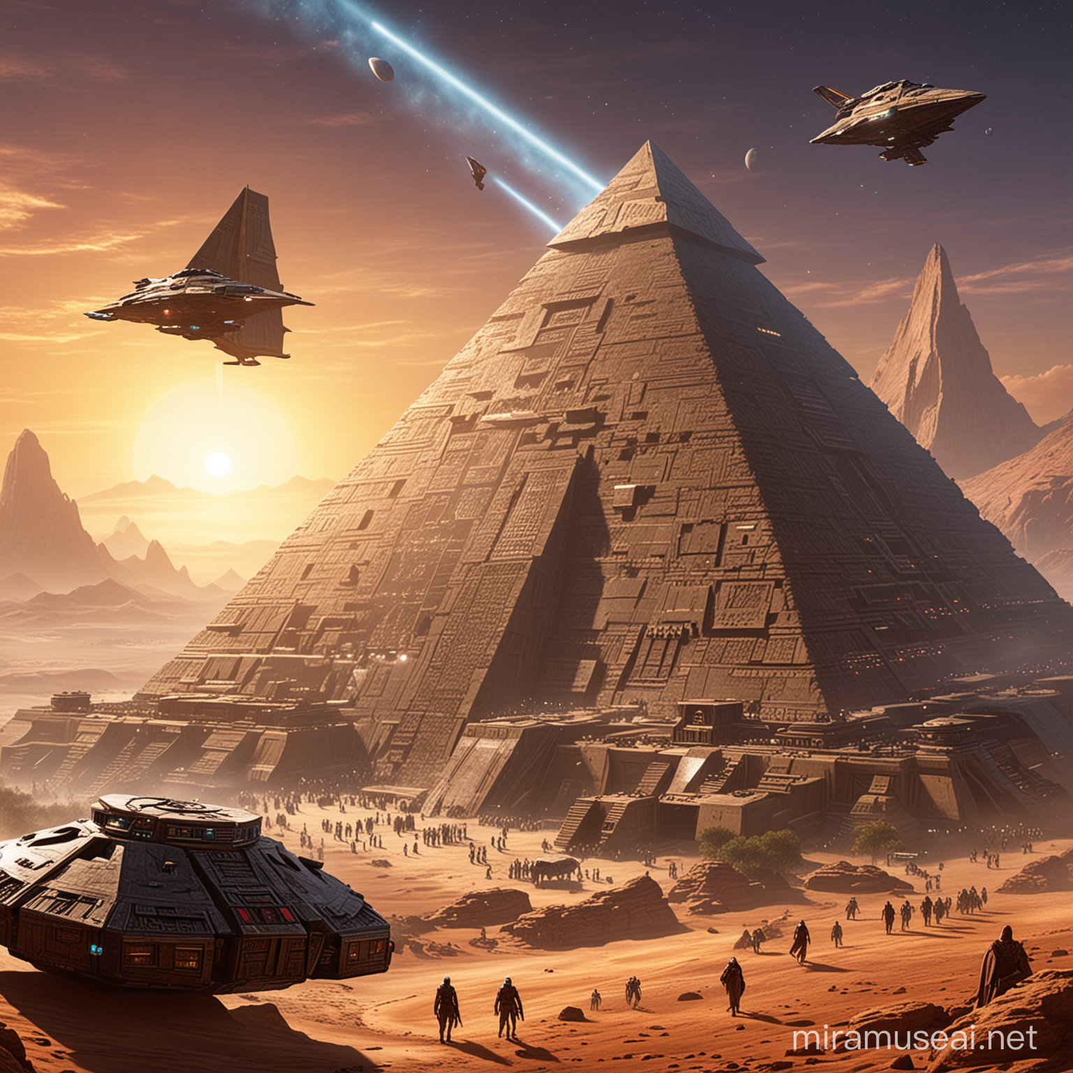 Interstellar Adventure Darth Sidiouss Shuttle and Aztec Pyramid on a Mysterious Planet