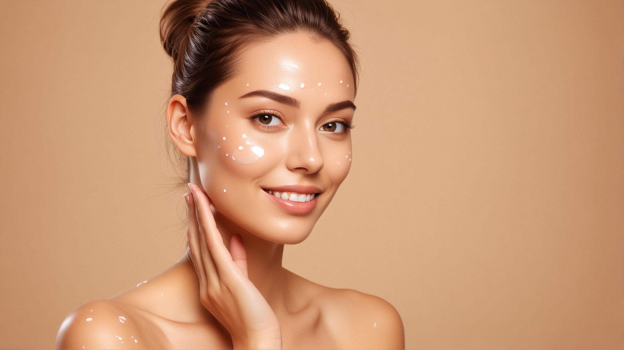 Create an image of a person applying topical glutathione on their skin, with rays of light symbolizing the skin benefits of glutathione. The person looks radiant and glowing, with a subtle smile on their face. Use warm colors to convey the positive effects of glutathione on the skin. Show other skincare products lined up beside the glutathione as a representation of how it maximizes the benefits of other skincare products.