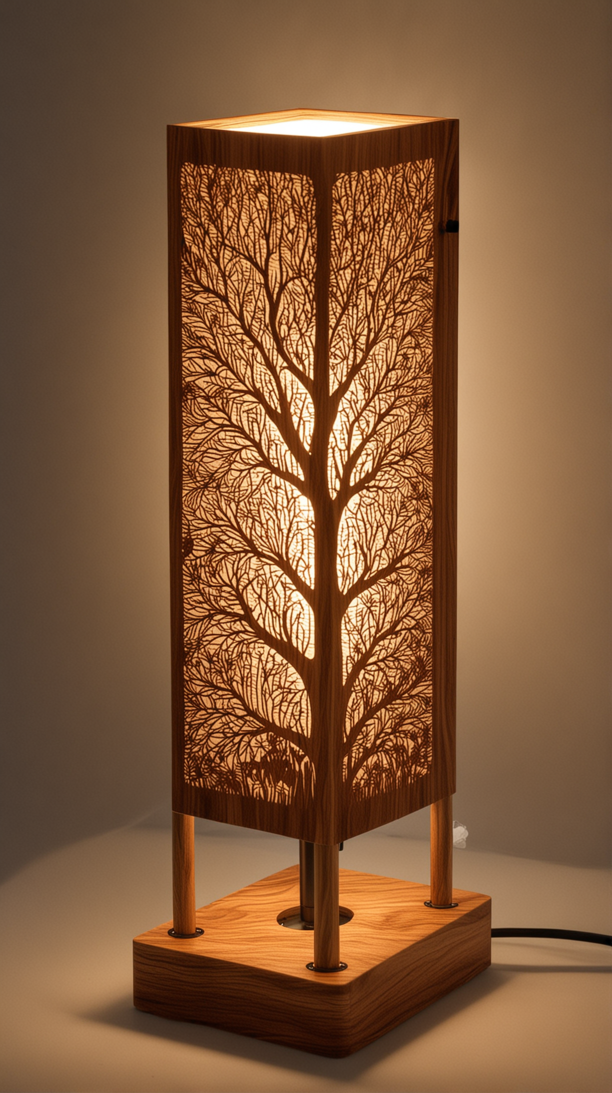 Elegant Wood Table Lamp Crafted with Precision Laser Engraving