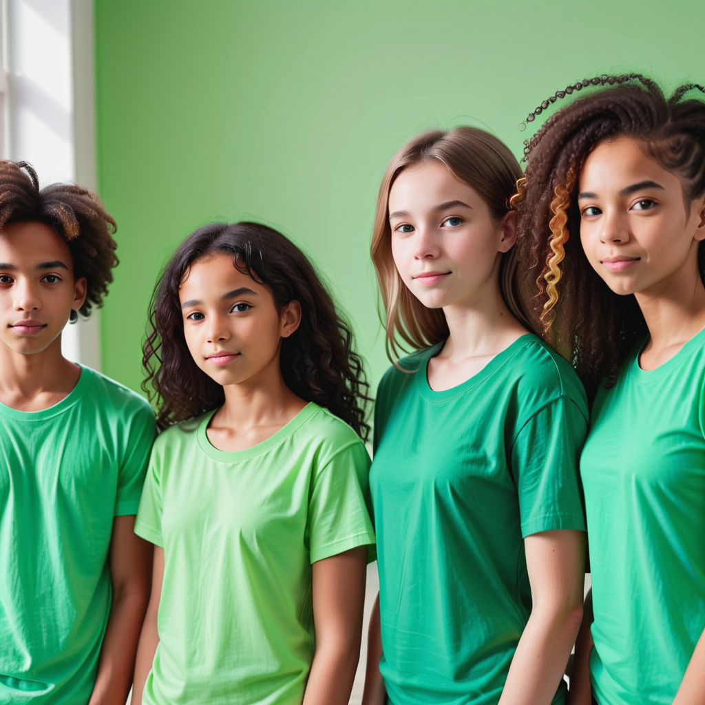 Diverse Teen Counseling Group in Coordinated Green TShirts
