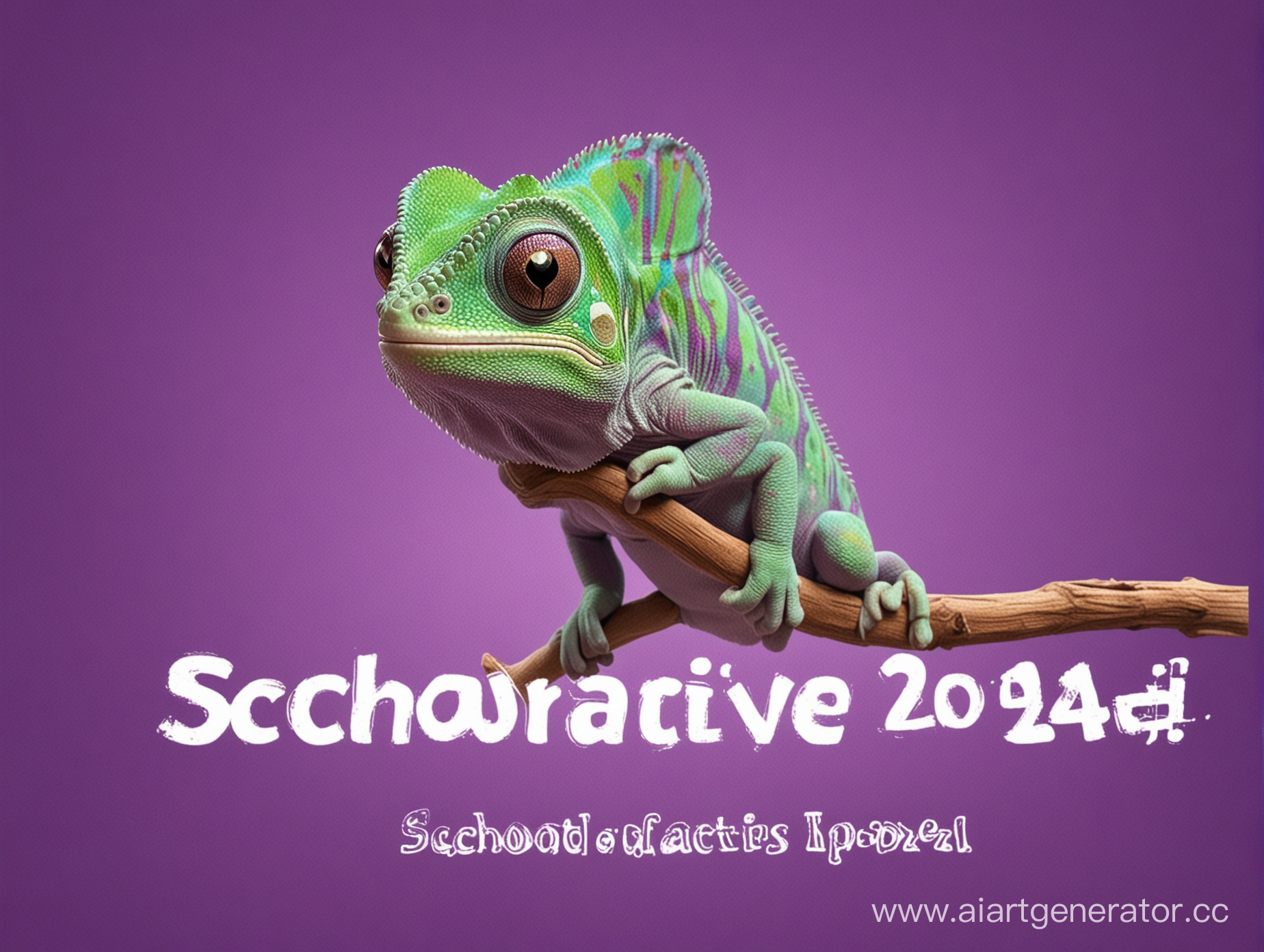 хамелеон паскаль из рапунцель на фиолетовом фоне и слово "Школа Актива 2024"