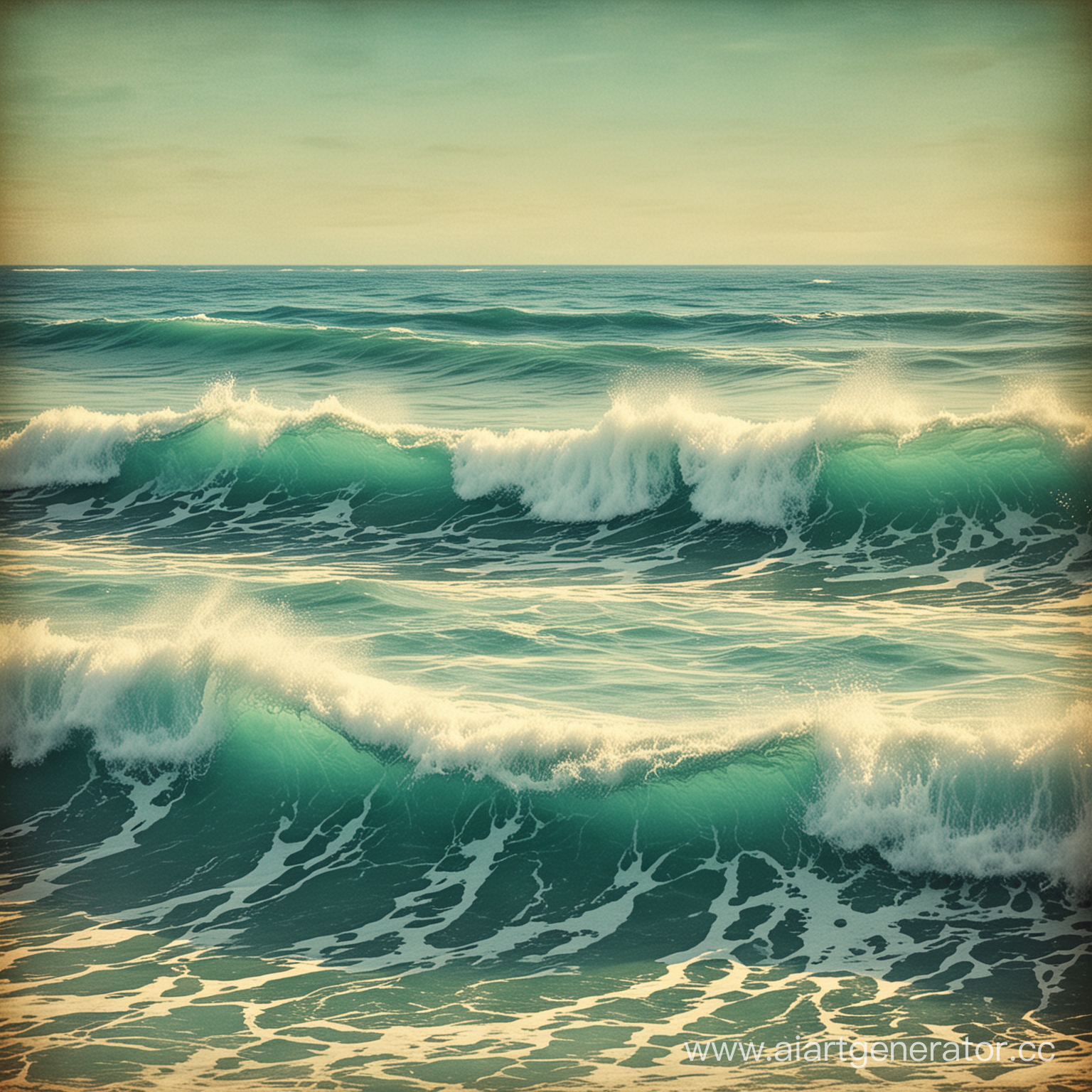 cover for music album with blue waves of the sea in vintage style