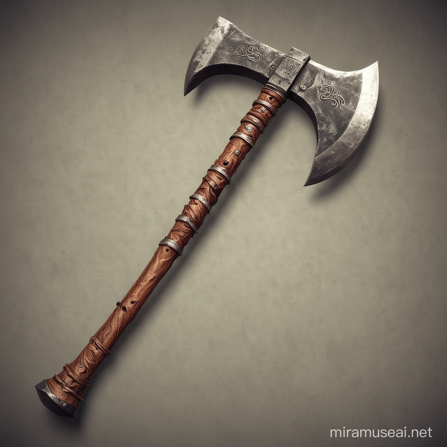 a two handed War Axe have sharp blade and long handle old school comic style 