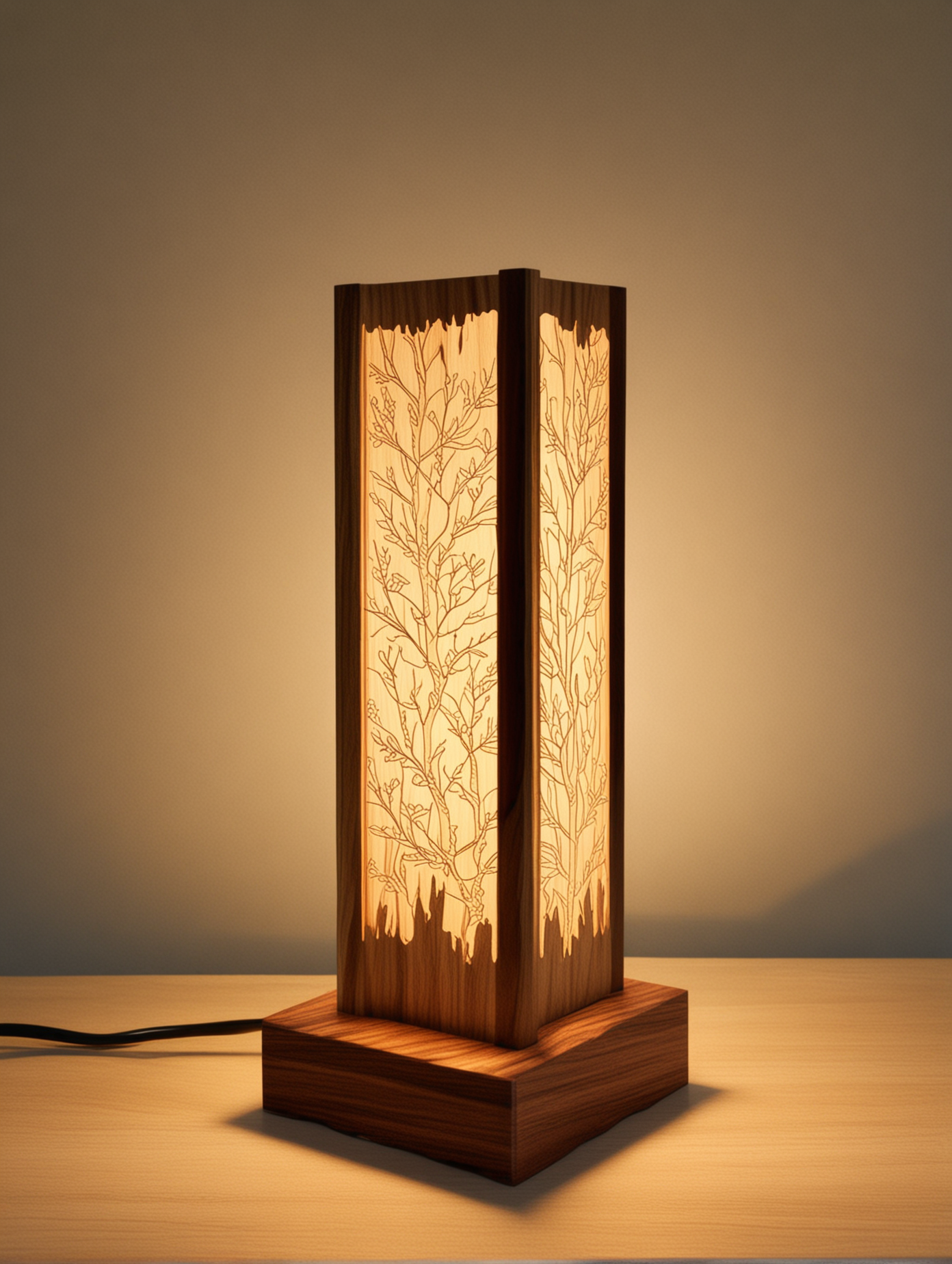 Elegant LaserEngraved Wood Table Lamp Design