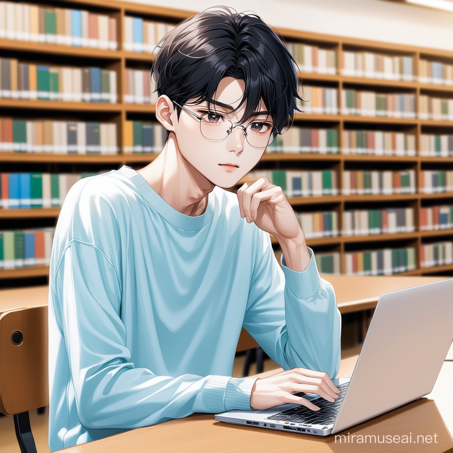 must look like an korean actor
Cha Eun Woo without glasses with laptop in library