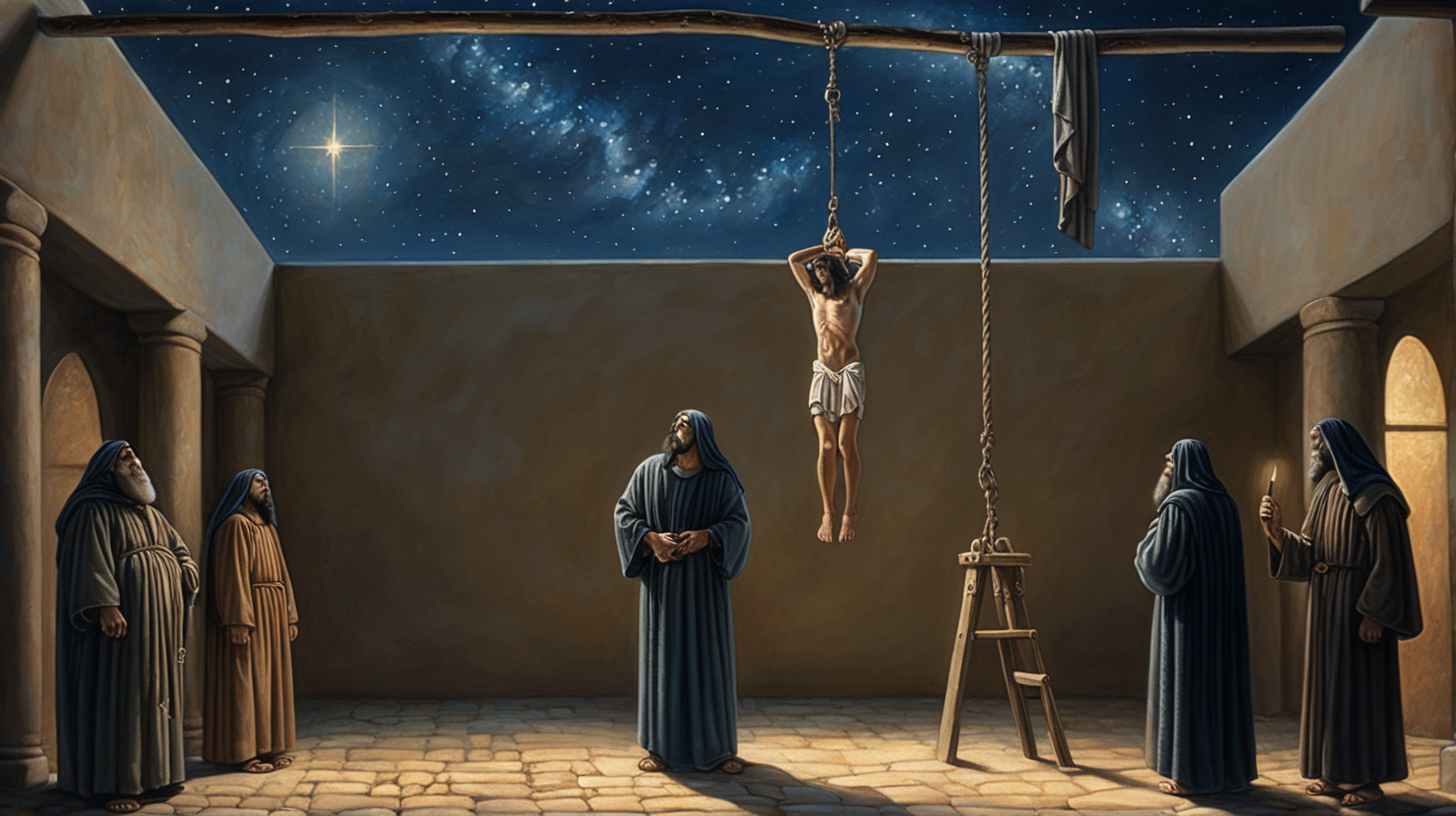 Biblical Era Man Hanging Under Starry Night Sky