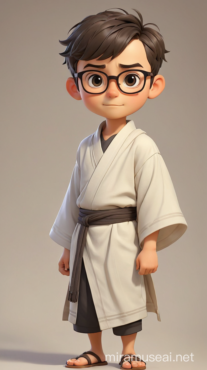 Cartoon-style image of a chibi man with short hair, wearing glasses, wearing a tunic, tallit and sandals.  