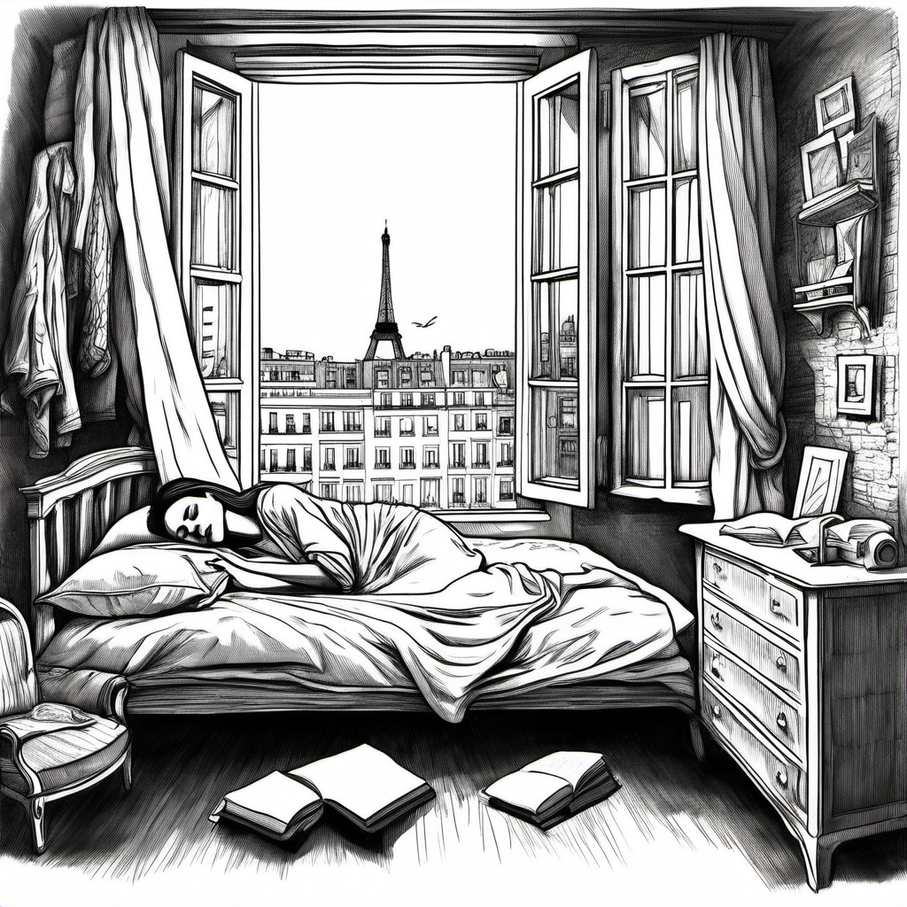 Sleeping French Lady in White Bedroom with Guerilla Watching