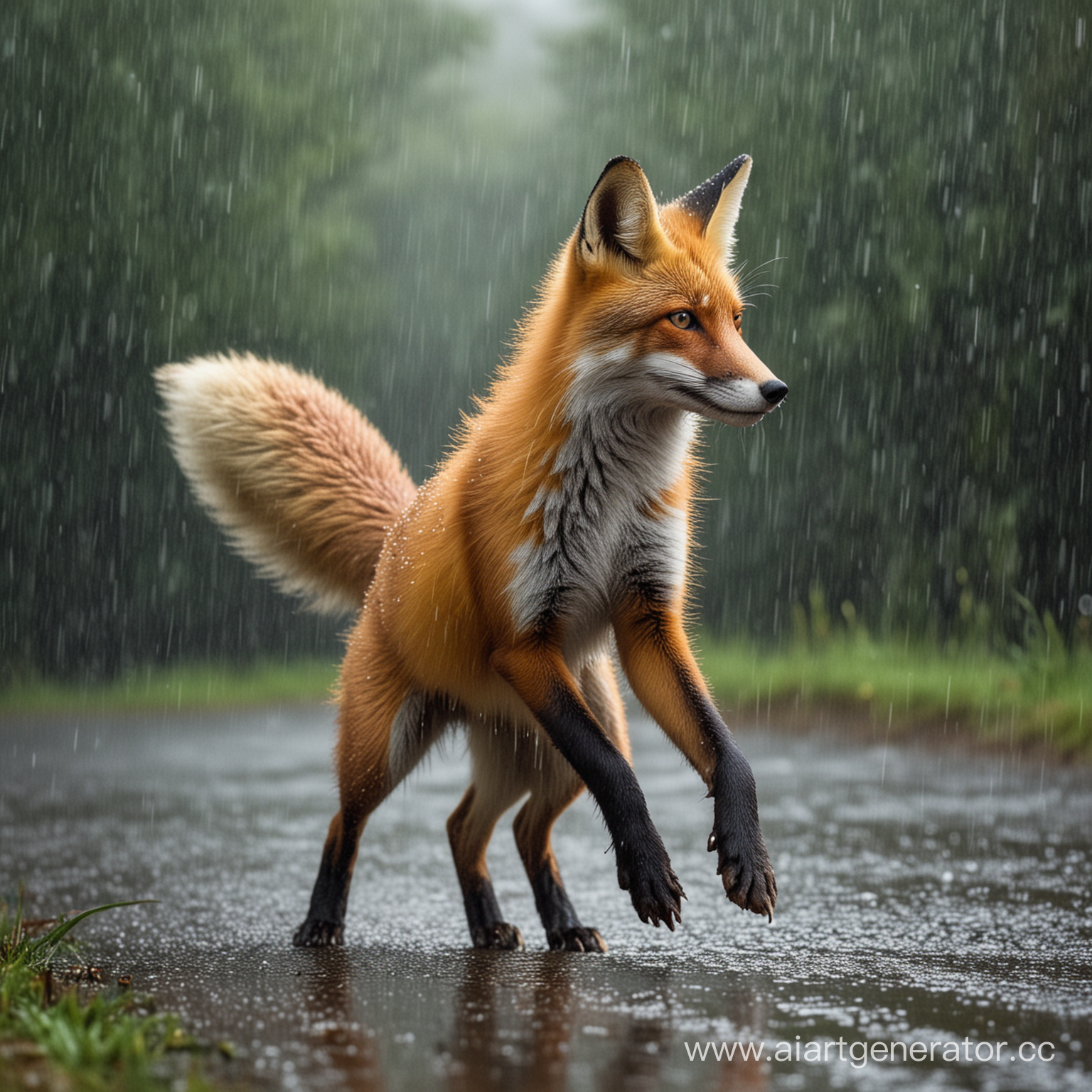 Лиса танцует под дождем