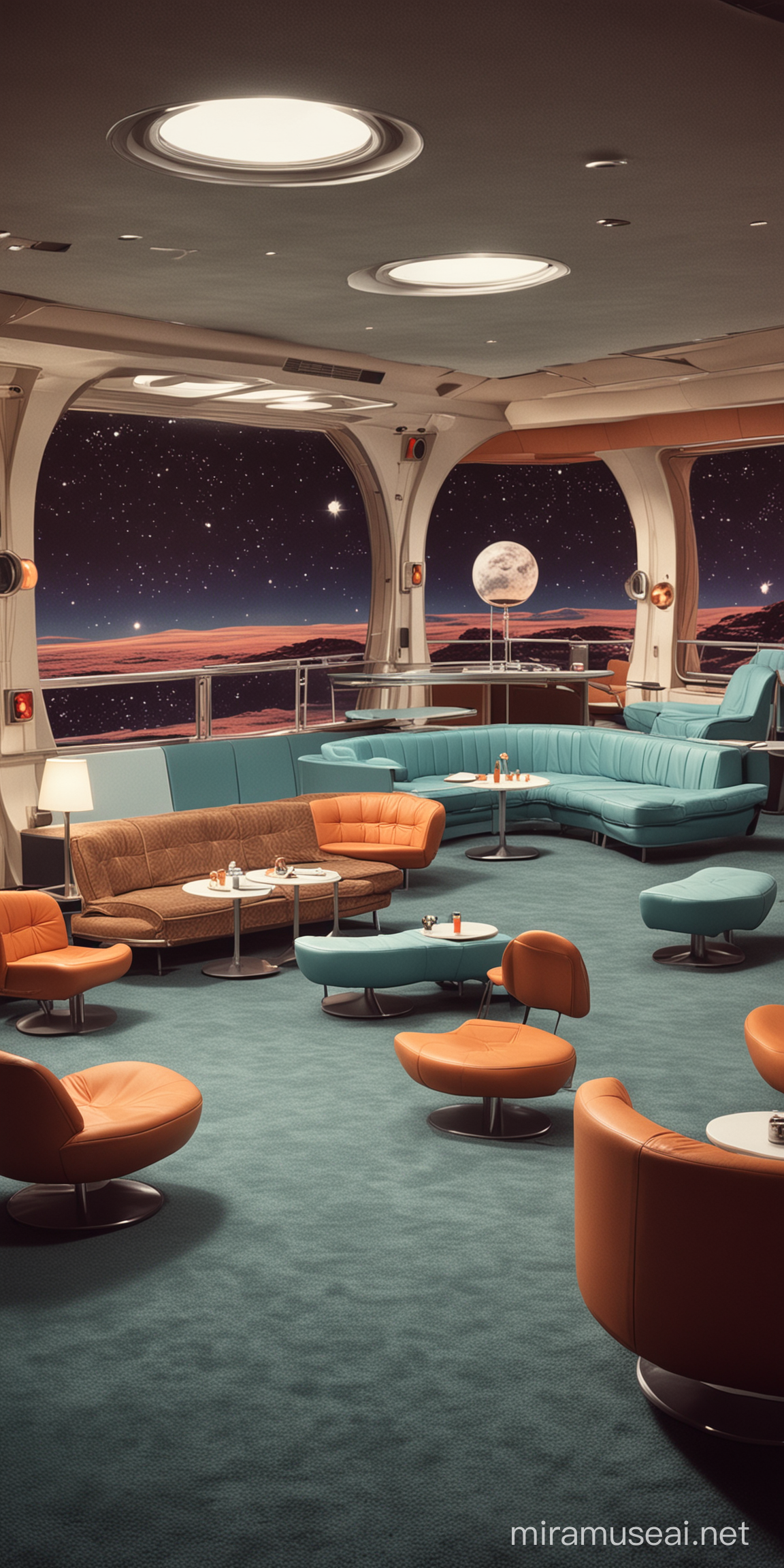 Retro Space Lounge Interior with 1960s Vibes
