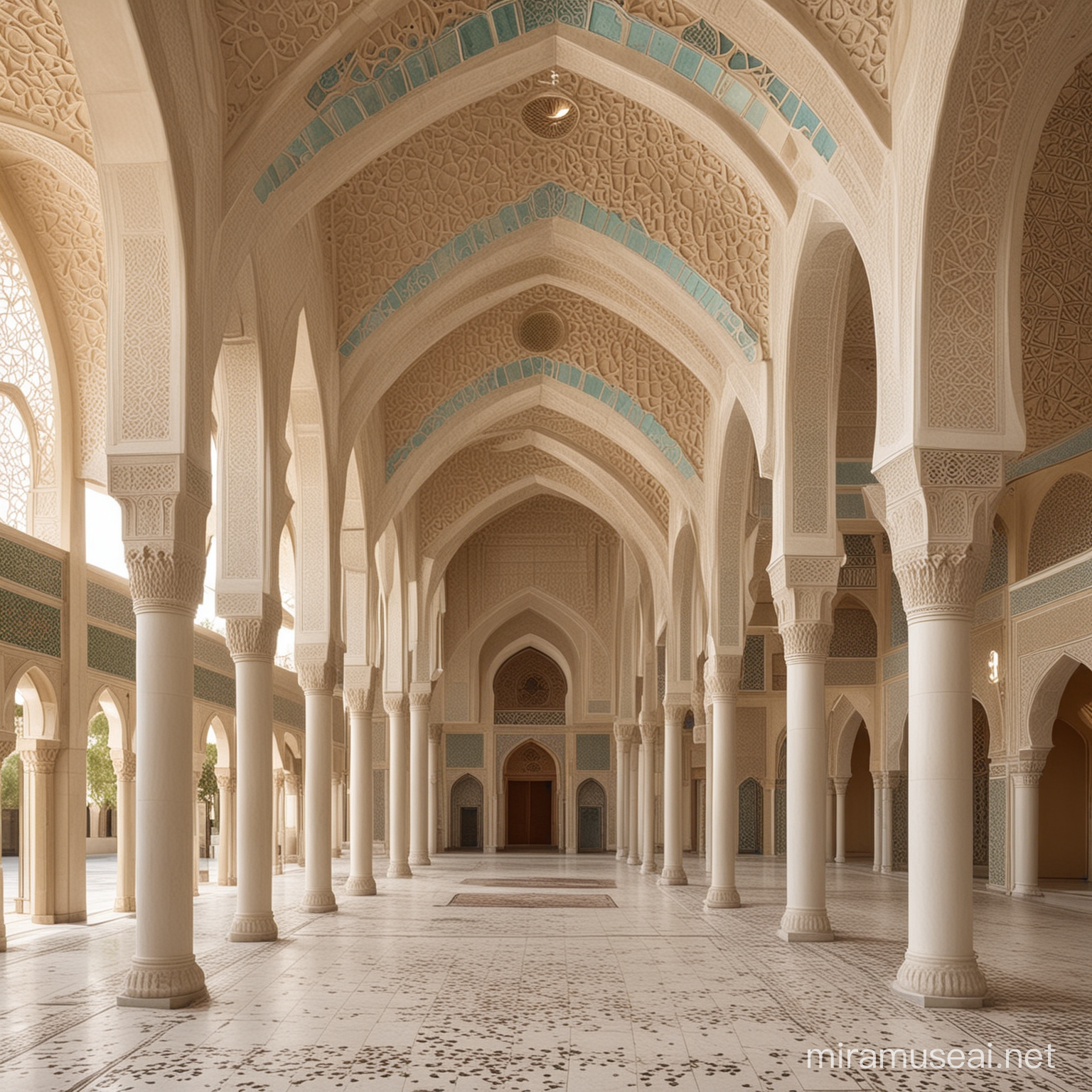 create an architectural school with islamic postmodern style