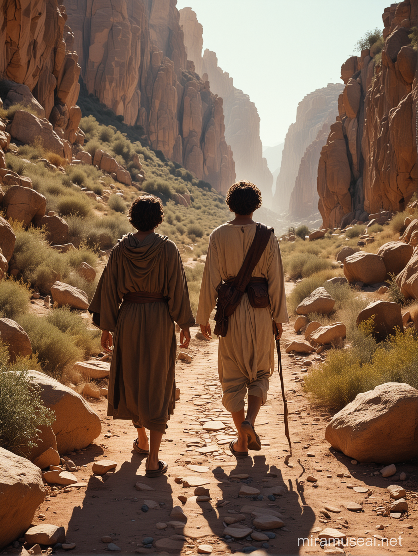 Teenagers Jairo and Matas Walking in 1st Century Judea Landscape