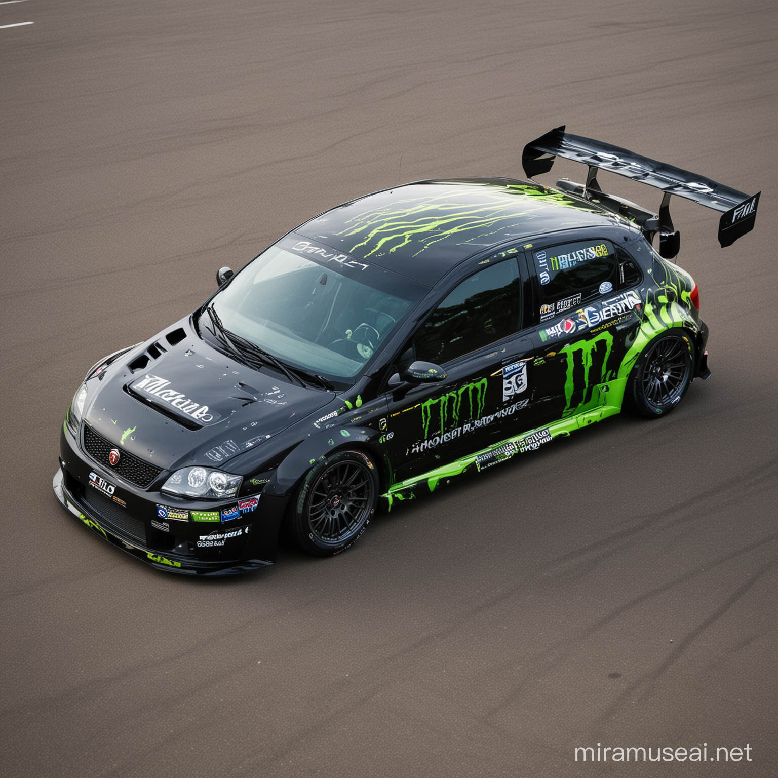 Customized Fiat Stilo Racing Car with Monster Energy Paint Job