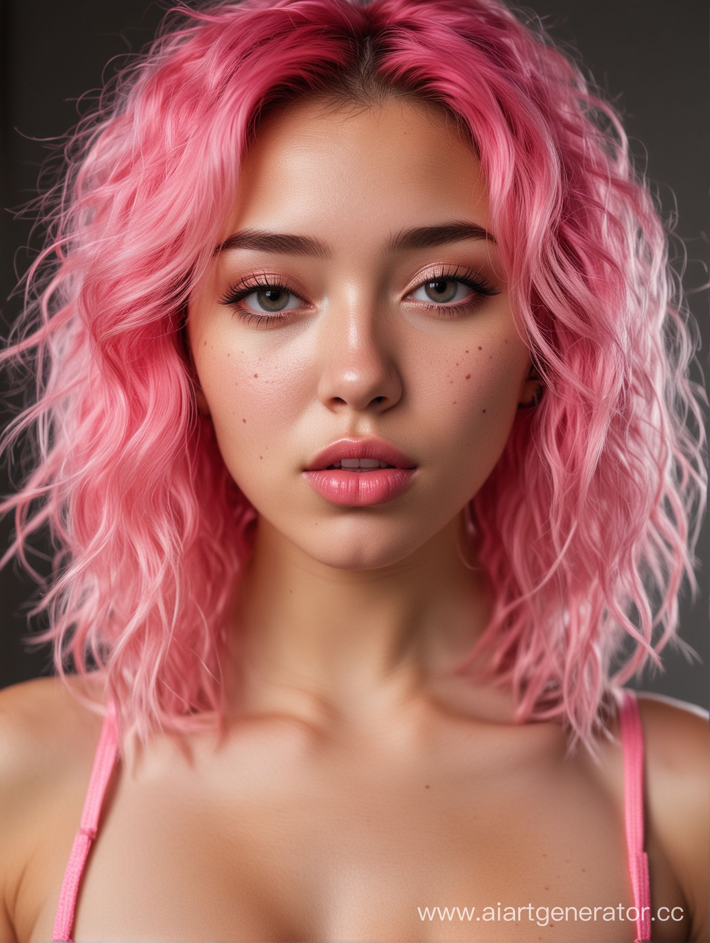 gritty candid raw portrait, close-up photo of a young 20 year old beautiful, big lips, full body, high cheekbones, playful, Danish and Korean mixed race, busty, long curly blonde and neon pink undercut hair, realistic skin texture, very tall and athletic, boho-chic, flawed skin, shot with Sony Alpha A6500 1.4f, bokeh, highly detailed, masterpiece, <lora:GoodHands-beta2:0.8>