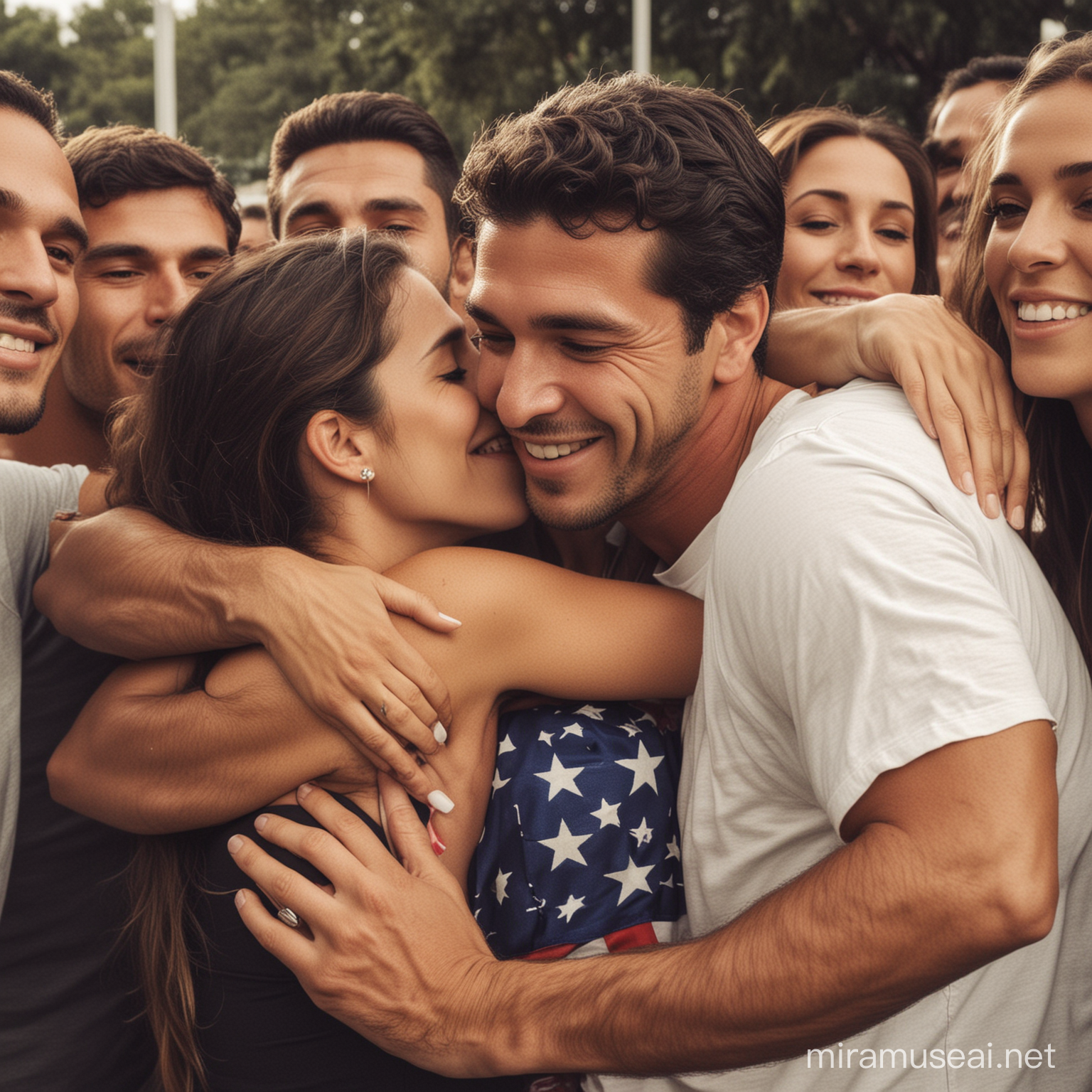Brazilian Men hugging a American women