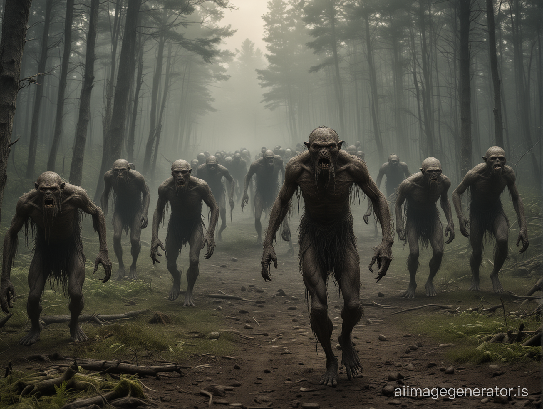 a race of ancient prehuman creatures inhabitants f the forest, horror, eerie, creepy, dark, gory,, beksinsky

