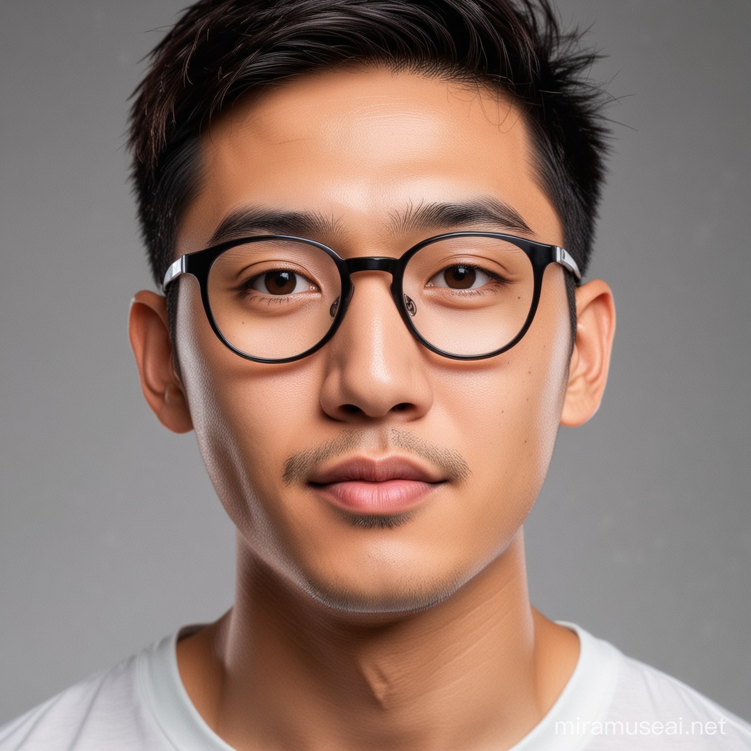 give me a profile photo to sue for Instagram. Asian male with glasses and make it a realistic photo with simple background. the instagram account is for tech tips