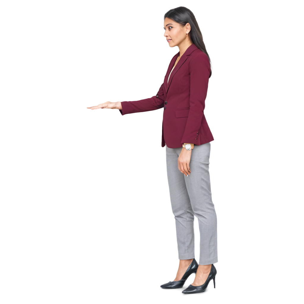 a businessman women standing side pose