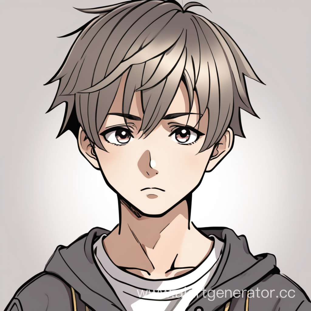 young boy in anime style with short hair looking in the camera