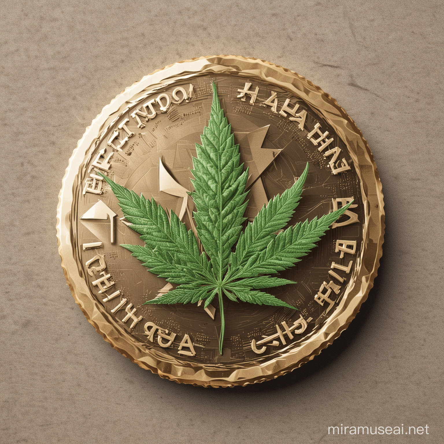 Generate logo for crypto coin named hahahash . Must contain cannabis leaf on coin