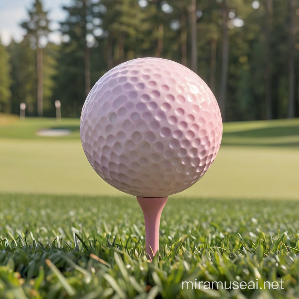 Golfing Scene Light Pink Golf Ball and Driver Club on Lush Green Course