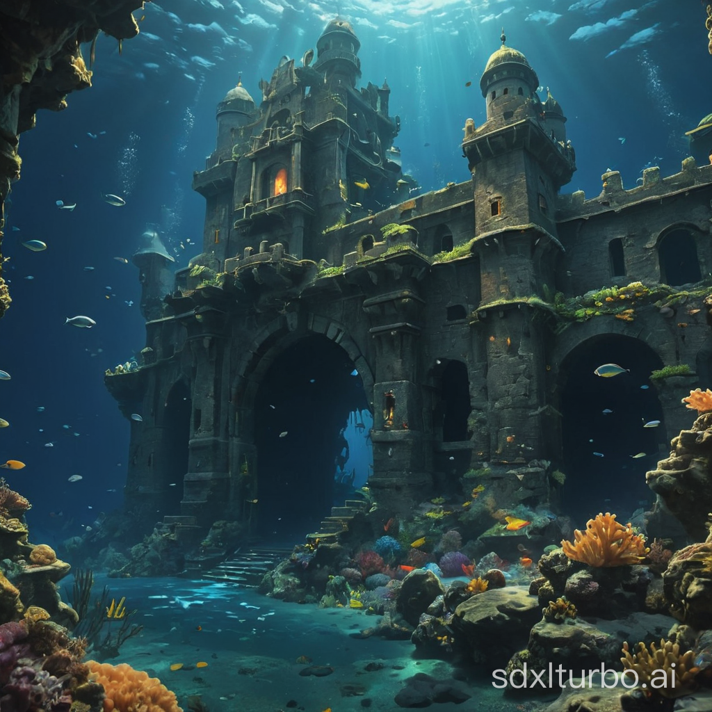  underwater, 4k，Deep Sea Fortress，god，Crash