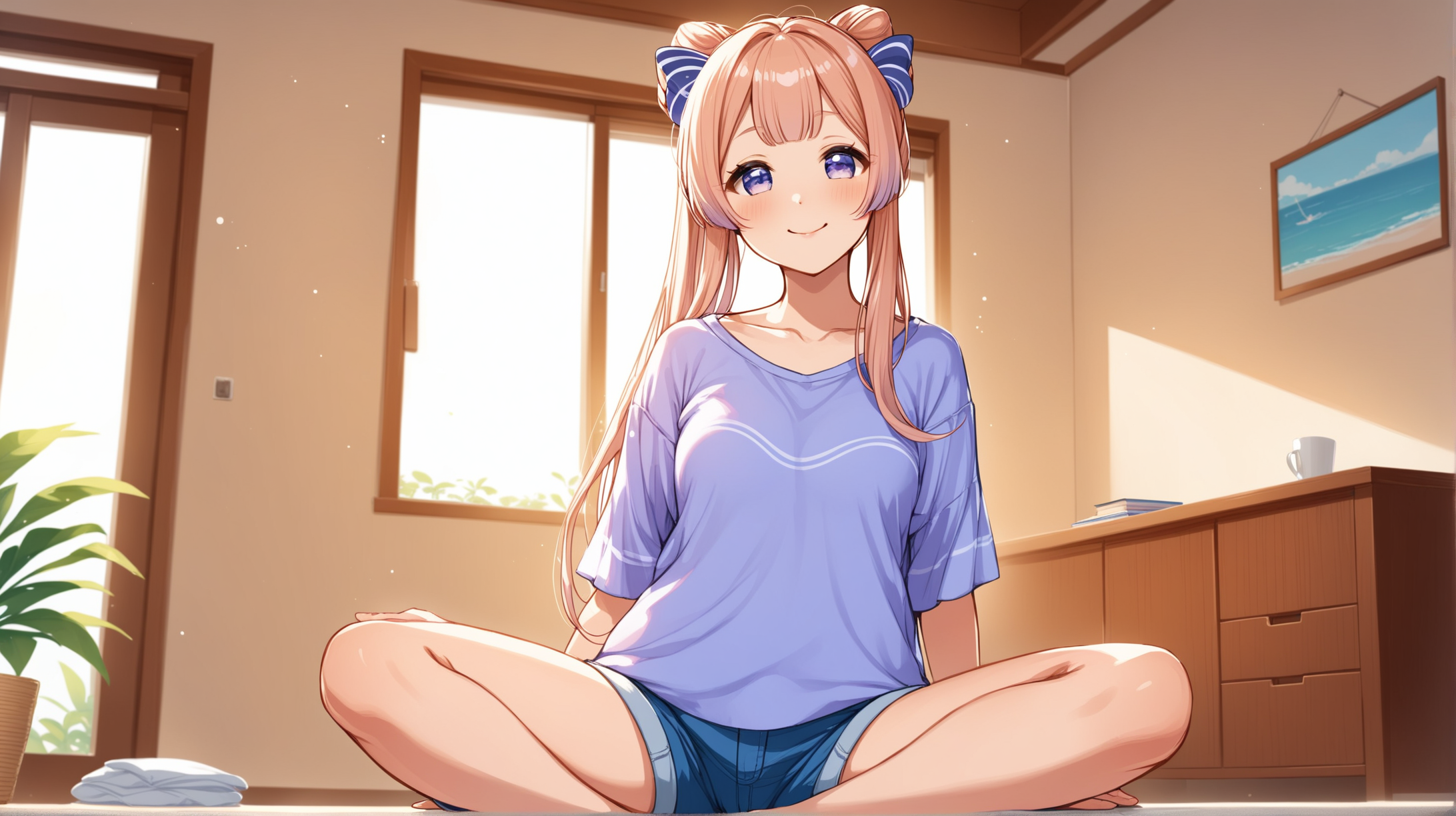 Smiling Kokomi Sitting Indoors in Casual Attire