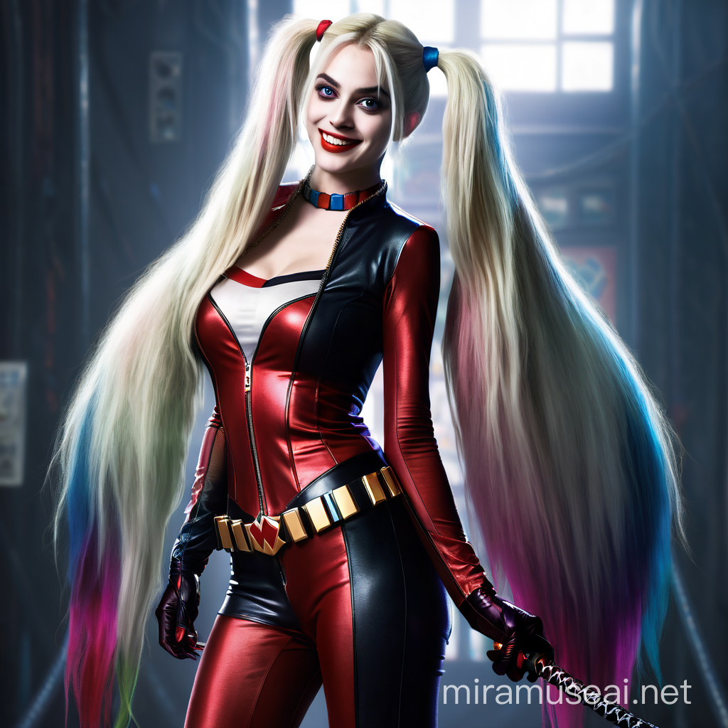 Harley Quinn with Exquisitely Long Hair in Vibrant Colors