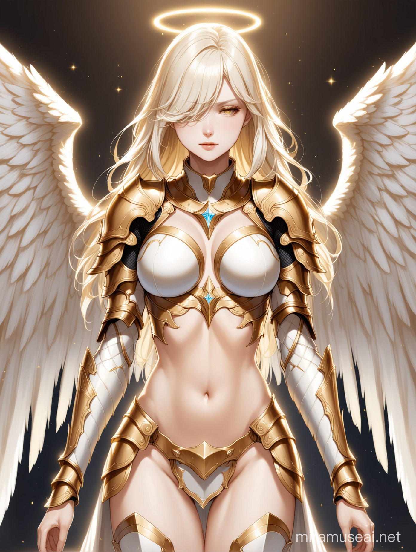 Valkyrie Angel Woman in Elegant White and Gold Armor