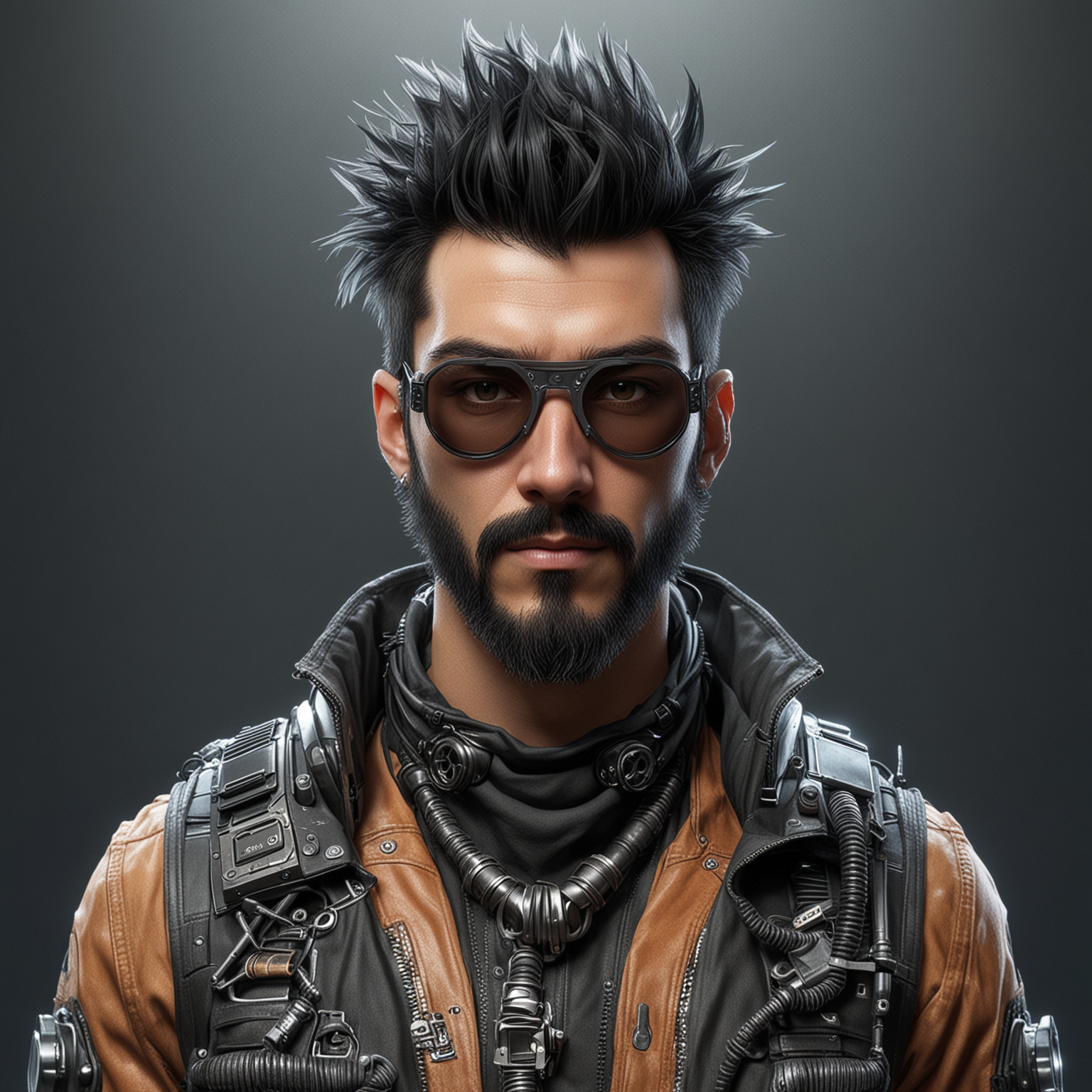 Cyberpunk Cowboy with Mohawk and Goggles in Mechanics Jumpsuit