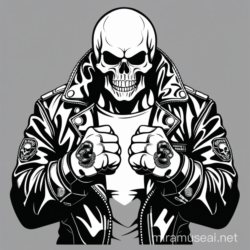 
strong skull with jacket, from the thigh up, with crossed fists, vector
