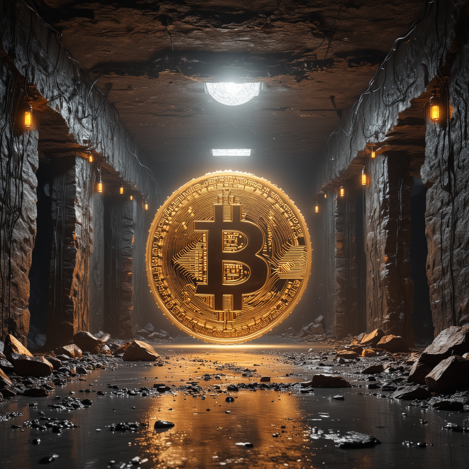 Futuristic Bitcoin Mining Entrance with Symbolism of Innovation