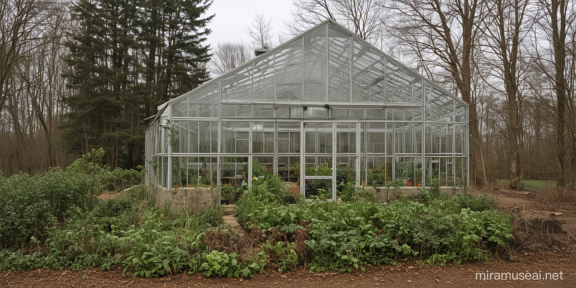 Exterior View of a Greenhouse with Vibrant Plant Life