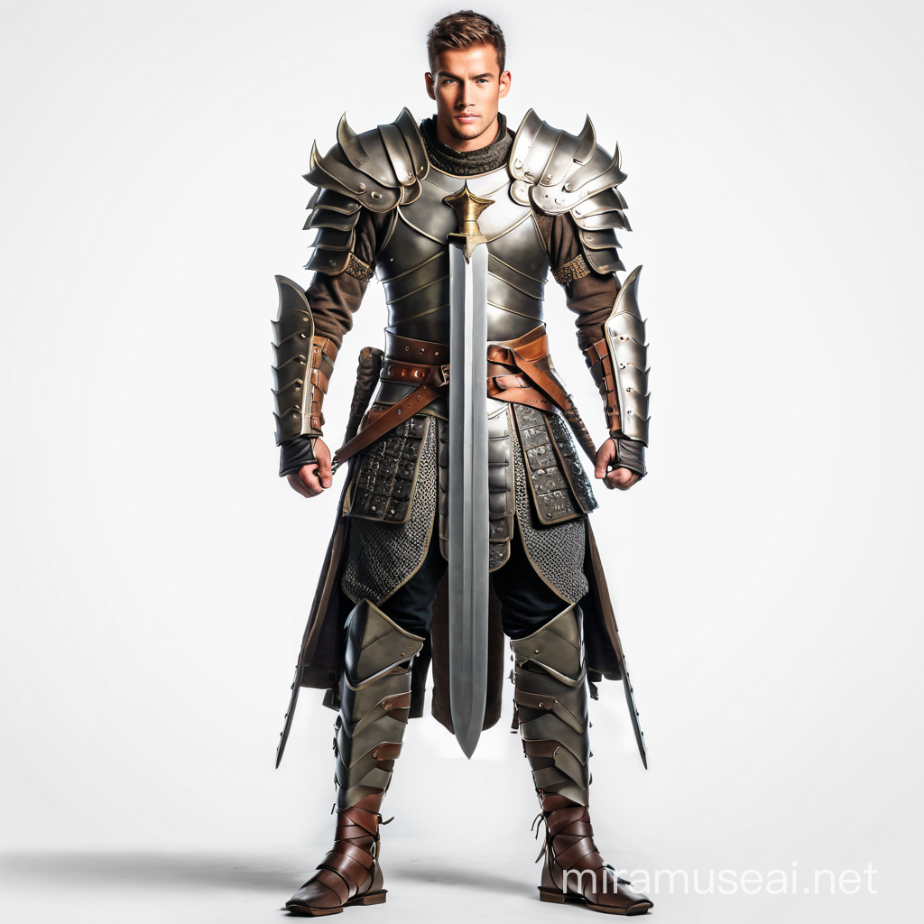 Male Warrior Standing Proudly Against White Background