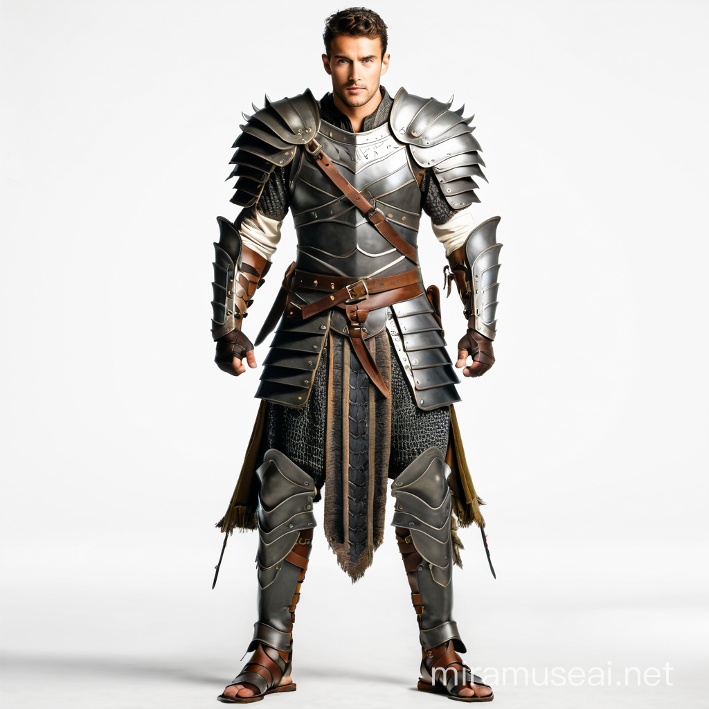 Male Warrior Standing Strong on White Background