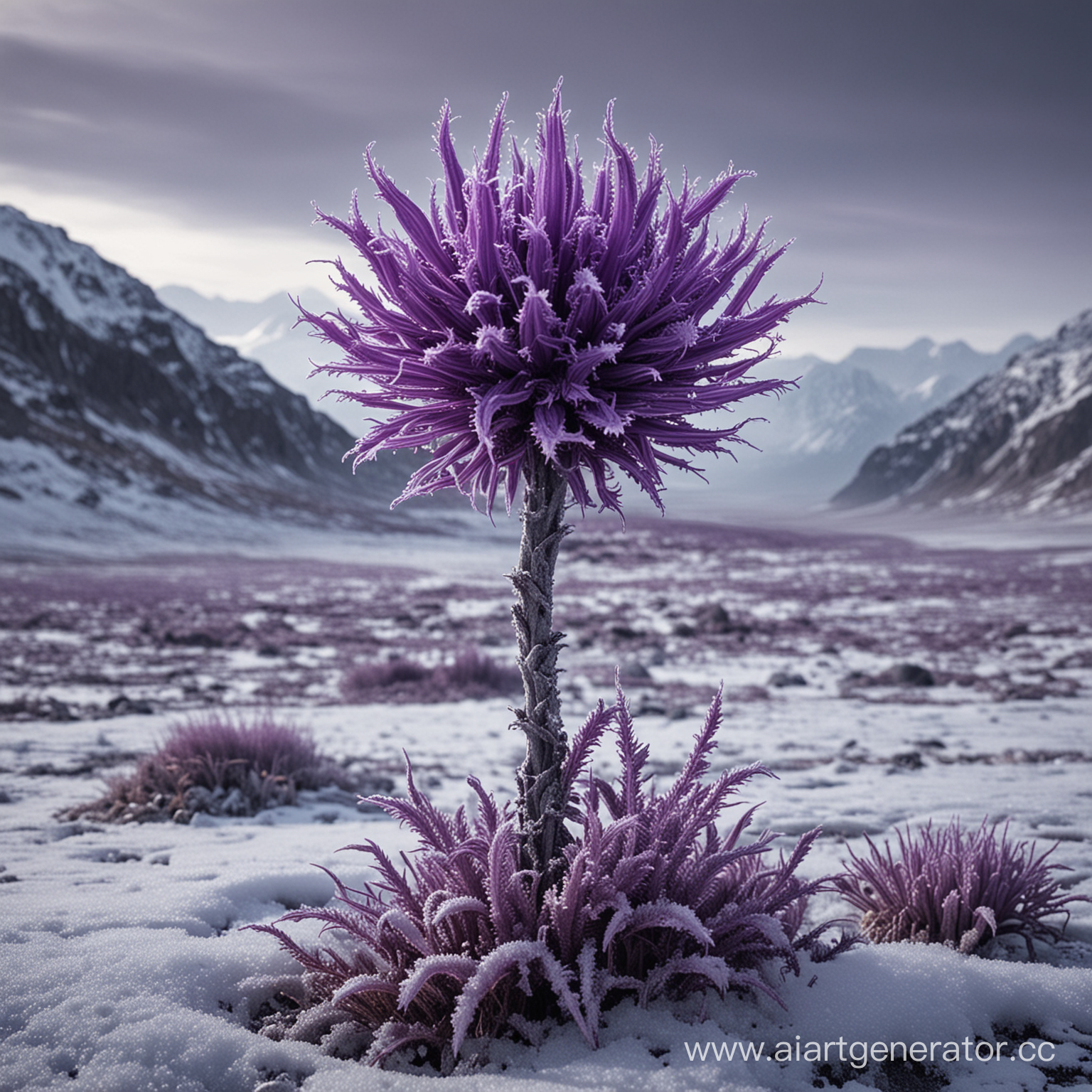 фиолетовое инопланетное растение растущее в холодных местах