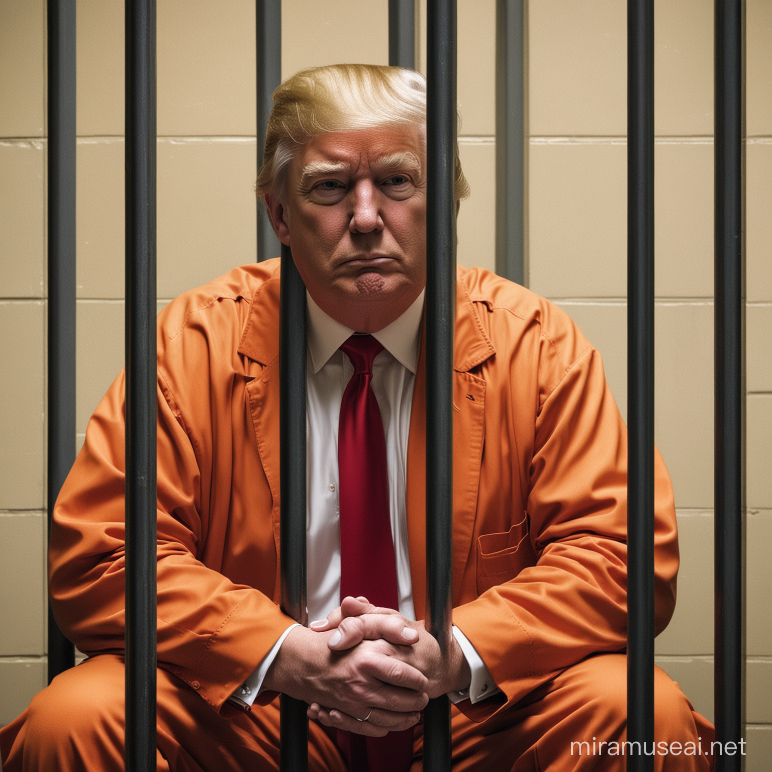 Former President Donald Trump Contemplating in Prison Cell