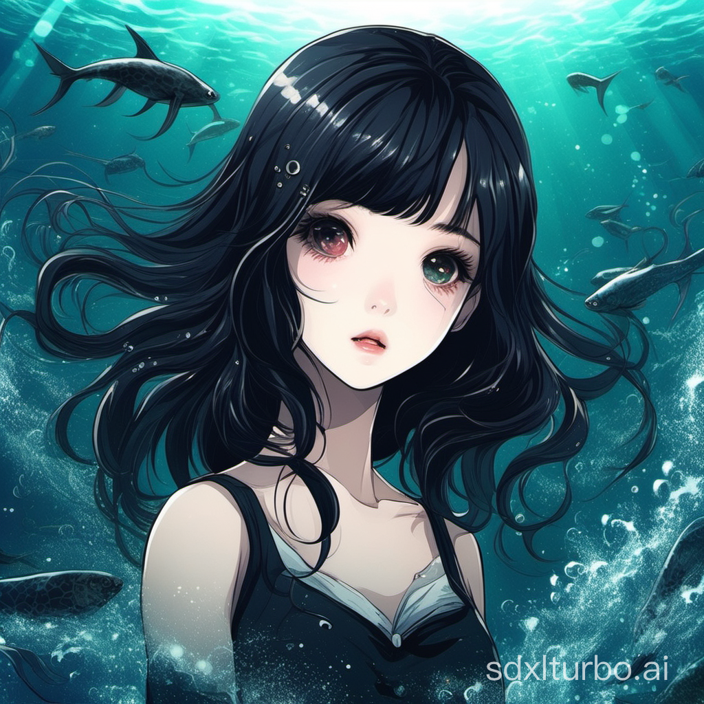deep sea，Black haired girl