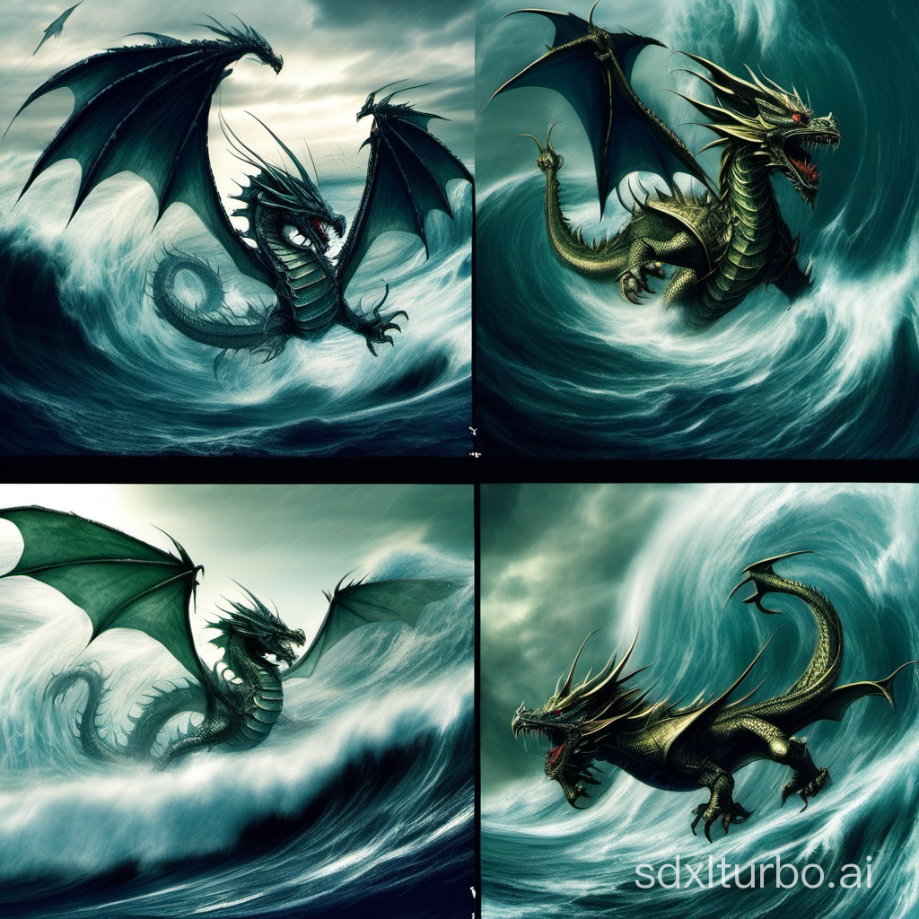 sea,flying tick，dragon，armor,tsunami,tornado