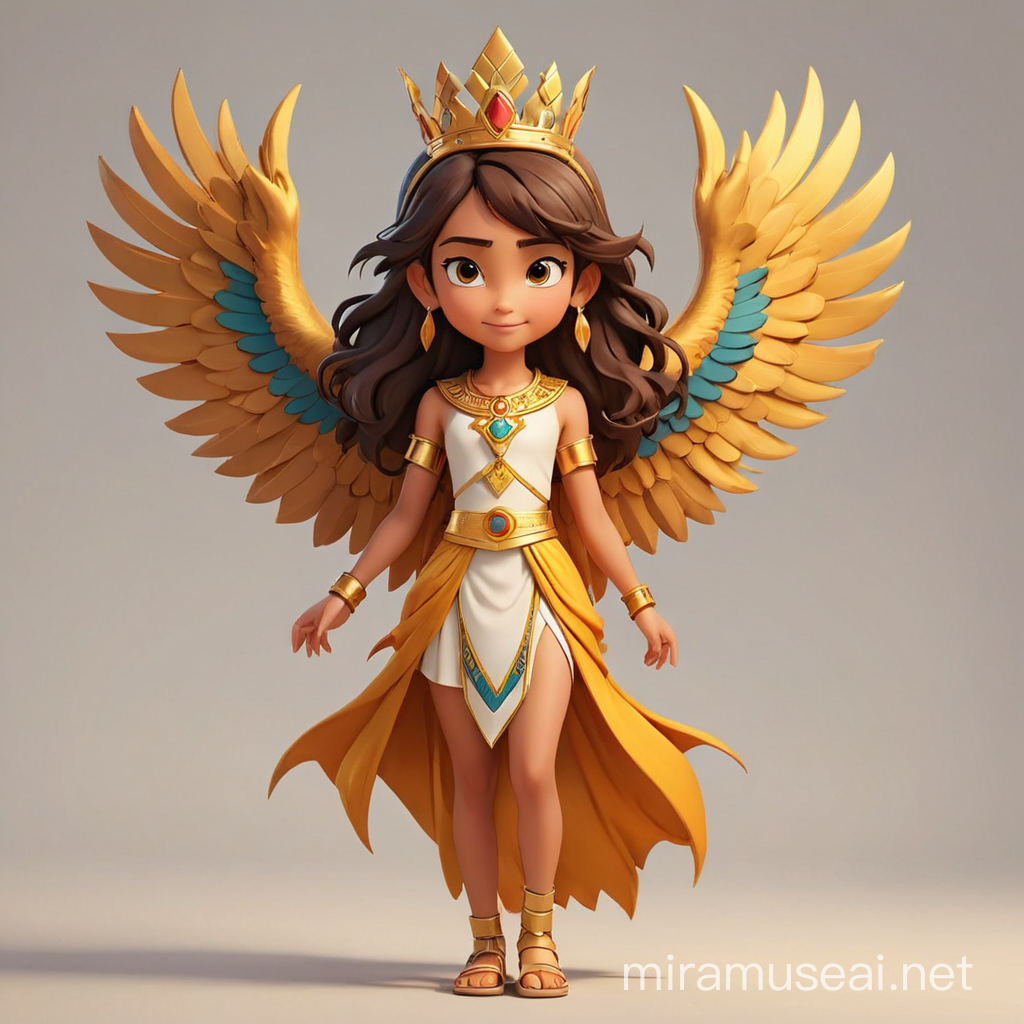 an investment fund logo of a phoenix girl in cartoon style in full body with Pharaoh with crown clothes with clear background