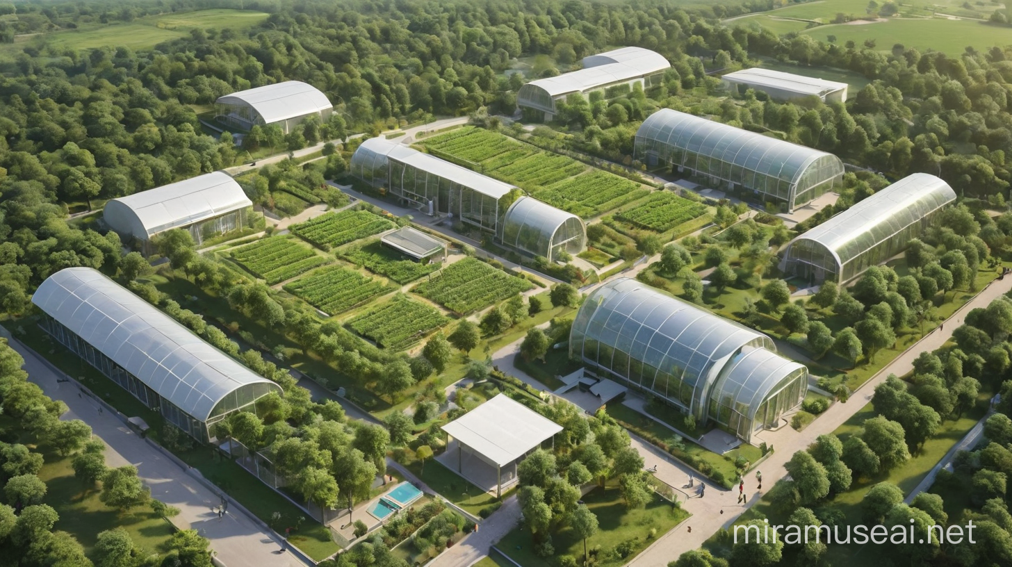 a modern agriculture park, focusing on silkworm raising and mulberry tree cultivating base with a research and development building, an exhibition center and green houses 