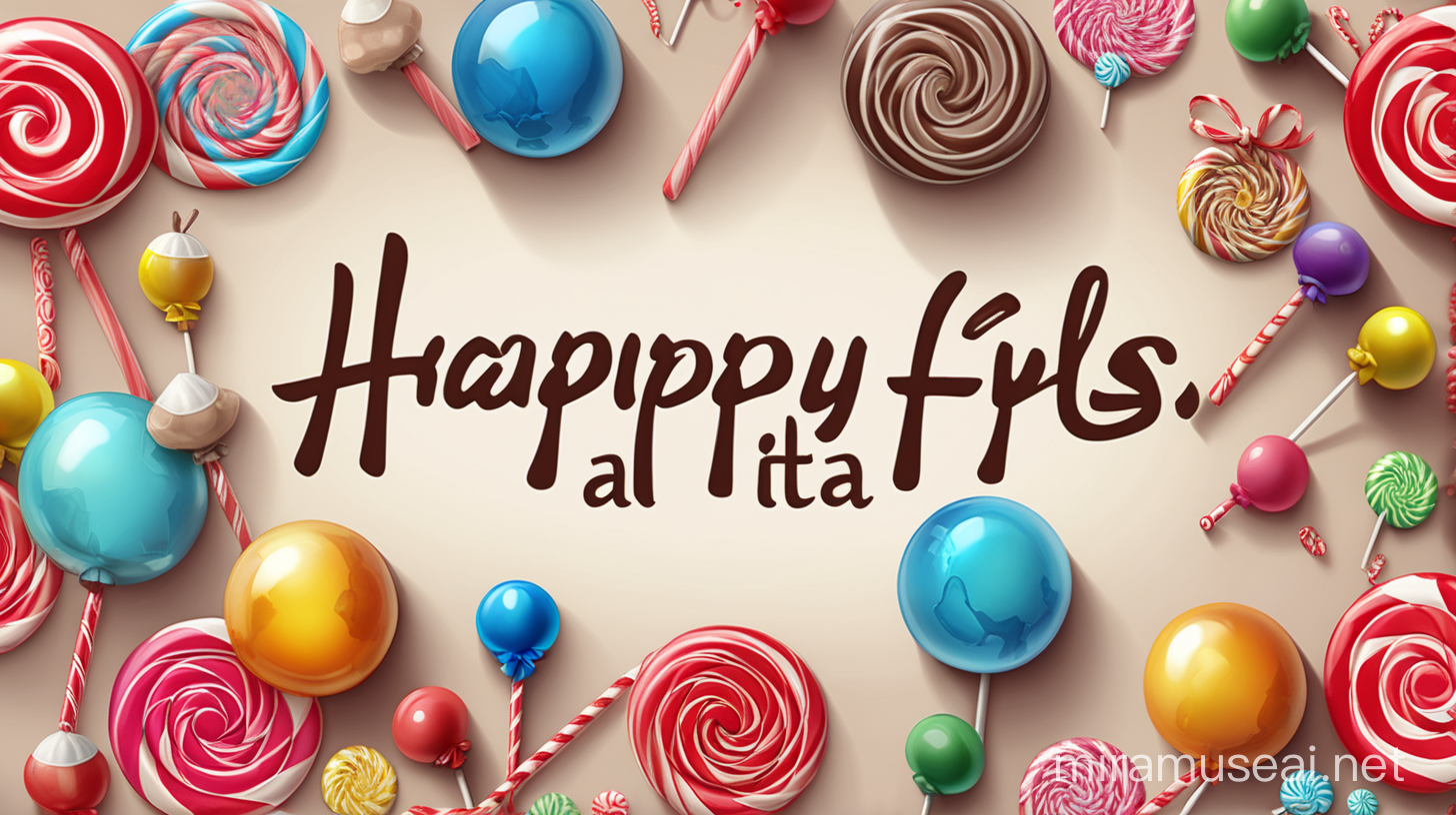 Eid alFitr Celebration with Turkish Mutlu Bayramlar amidst Candy and Lollipops