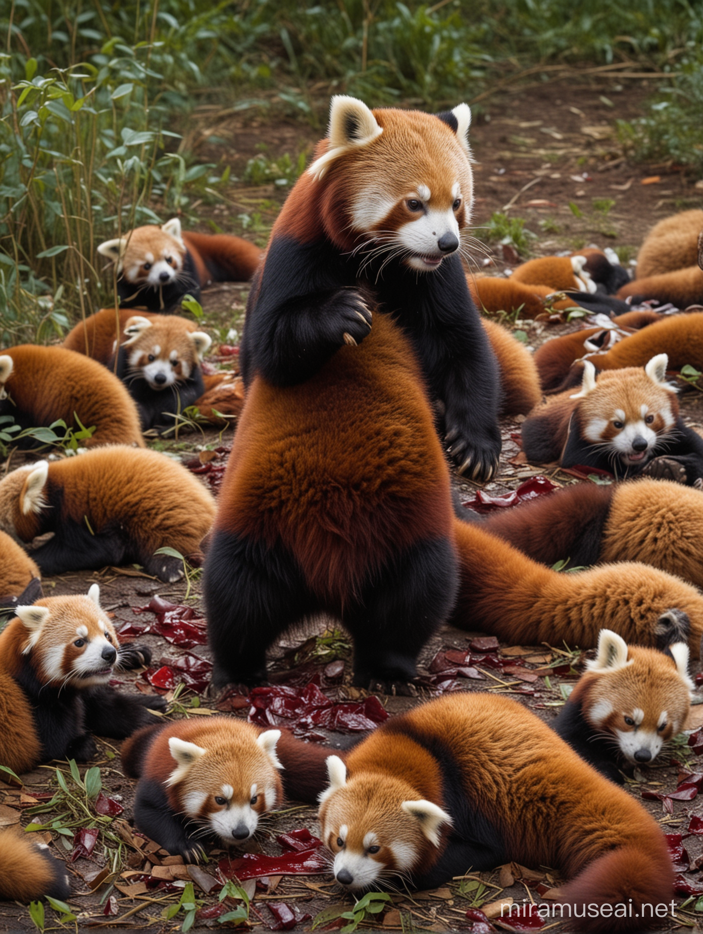 Scene of Carnage Red Pandas Amidst Bloodshed