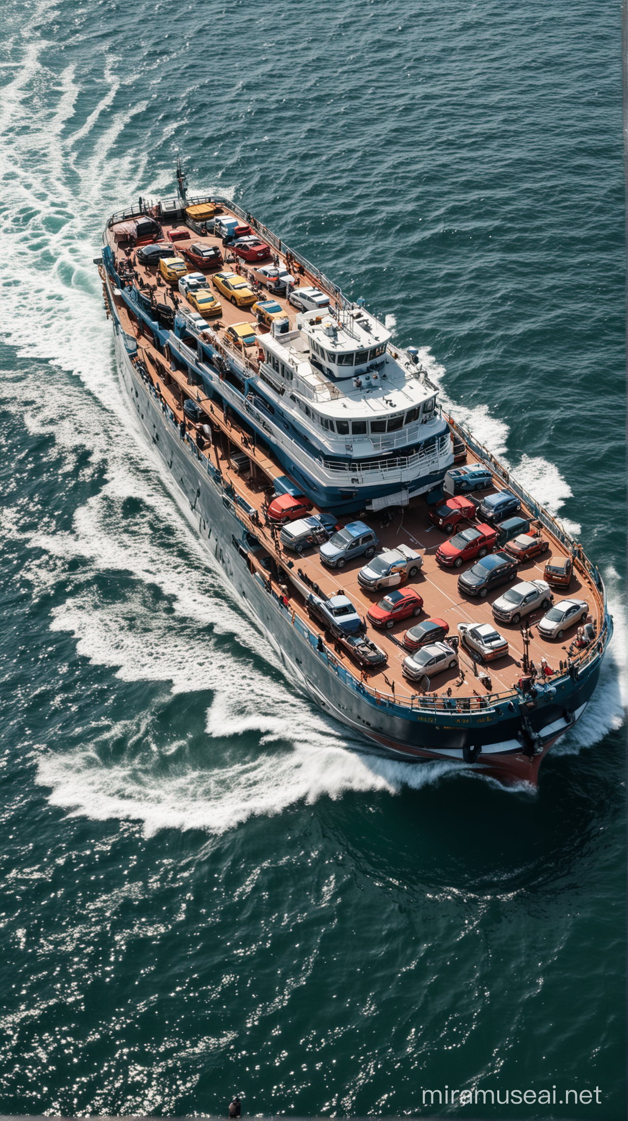 ferryboat carrying cars at sea